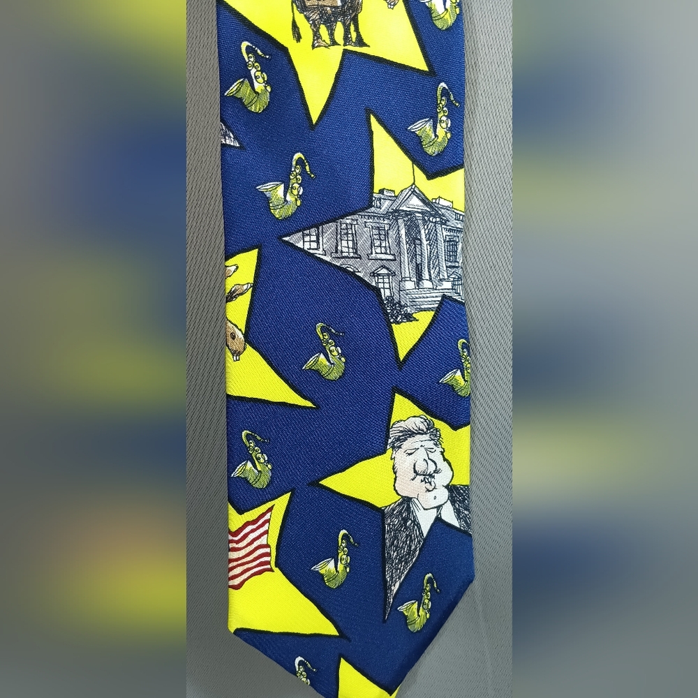 Mens Neck tie Silk democrat bill clinton Novelty Whimsical Mike Luckovich 90s - Picture 2 of 4